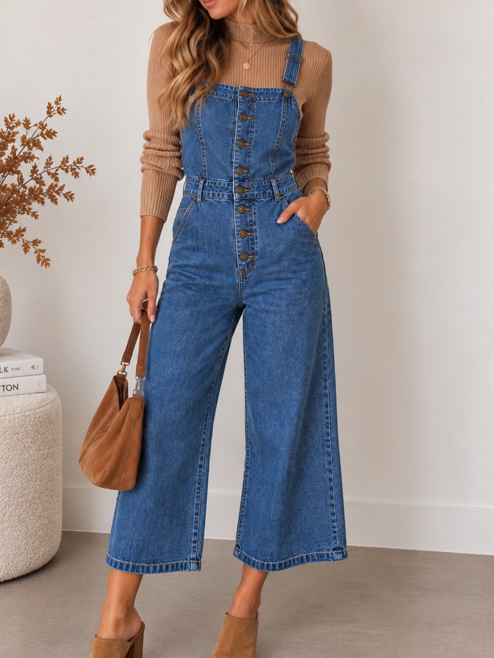 BDG Urban Outfitters Denim Jumpsuit XS Cropped Wide Leg Button Front Overalls